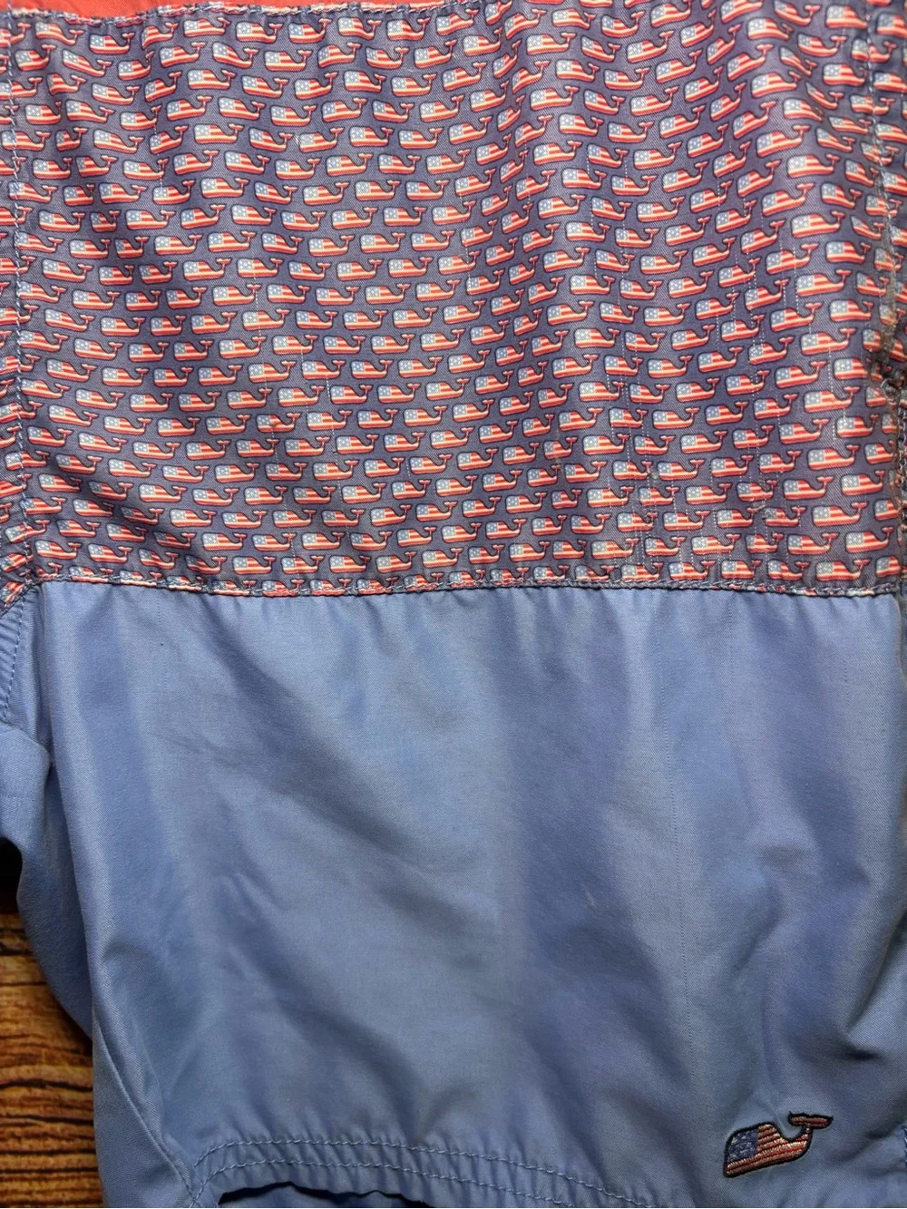 Vineyard Vines Coral and Light Blue Colorblock Swim Trunks